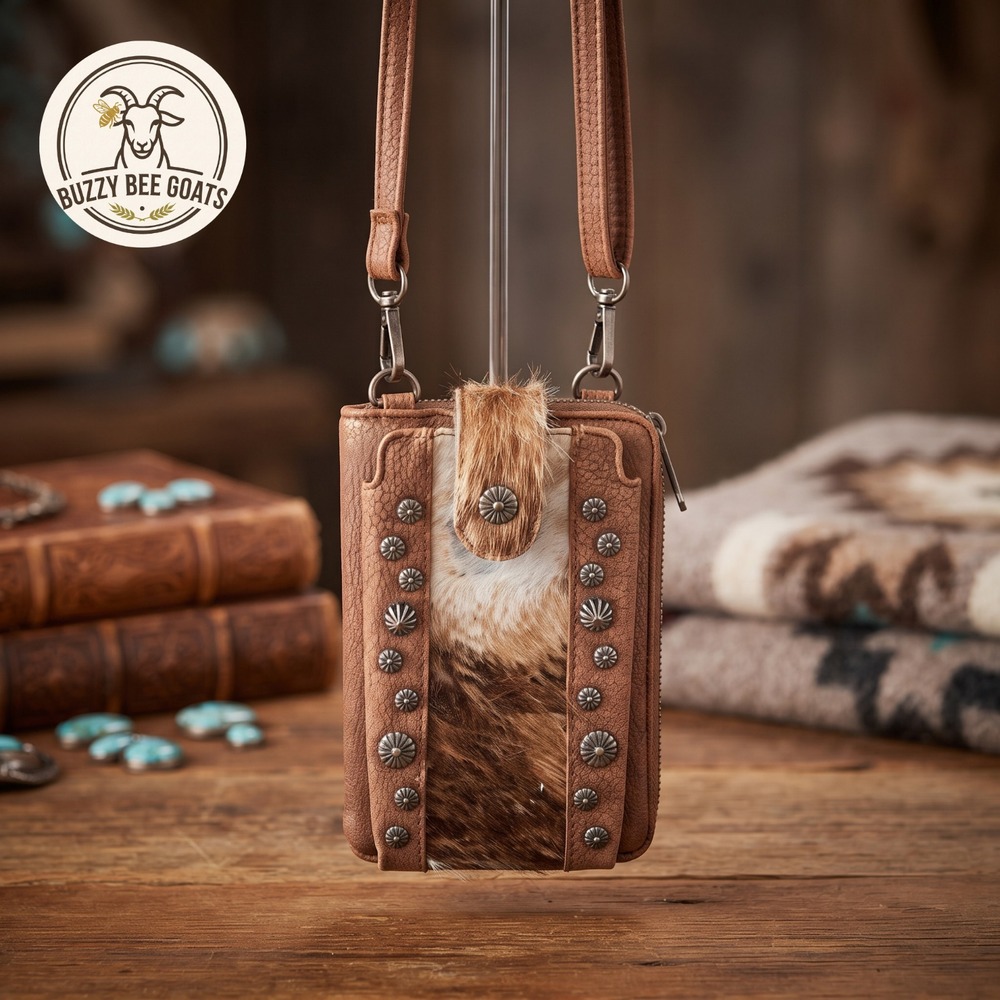 Leather Zip-Around Wallet/Organizer with Studs & Fur Accent